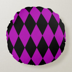 Coussins Ronds Motif à carreaux diamants Harlequin noir violet