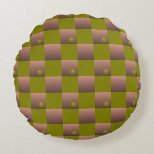 Coussins Ronds Motif à carreaux marron et vert olive