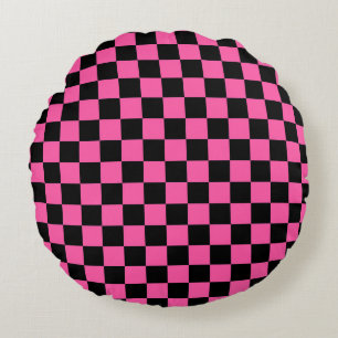 Coussins Ronds Motif à carreaux noir et rose