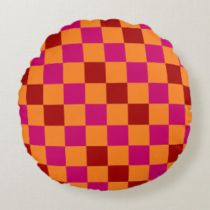 Coussins Ronds Motif à carreaux rouge orange rose