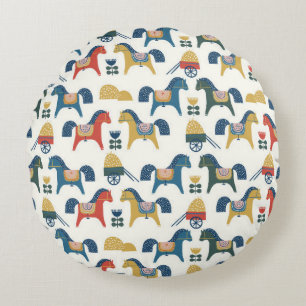 Coussins Ronds Motif à cheval inspiré de l'art scandinave.