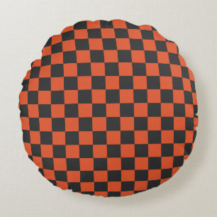 Coussins Ronds Motif à damier en braise et en cendre