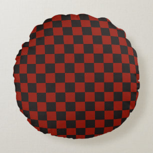 Coussins Ronds Motif à damier noir et rouge profond