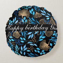 Motif à fleurs bleu et or Ajouter votre nom