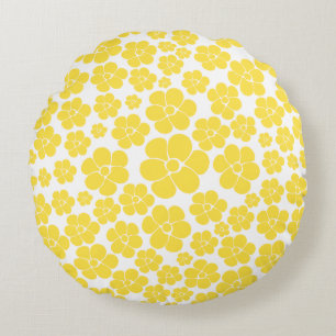 Coussins Ronds Motif à fleurs - Citron jaune et blanc