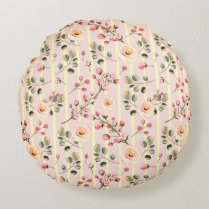 Coussins Ronds Motif à rayures florales rose pâle