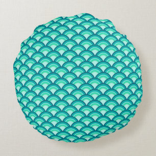 Coussins Ronds Motif à vagues Art déco - tons turquoise