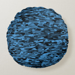 Coussins Ronds Motif Abstrait Bleu Noir