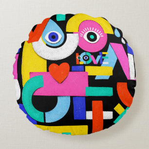Coussins Ronds Motif abstrait coloré avec l'amour du mot à l'inté