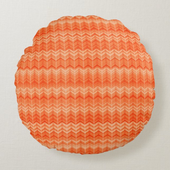 Coussins Ronds Motif abstrait de textile de zigzag de rouge (Devant)