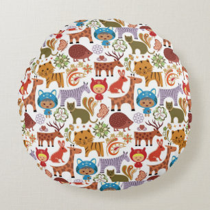 Coussins Ronds Motif abstrait d'enfant et d'animaux