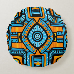 Coussins Ronds motif abstrait turquoise et bleu