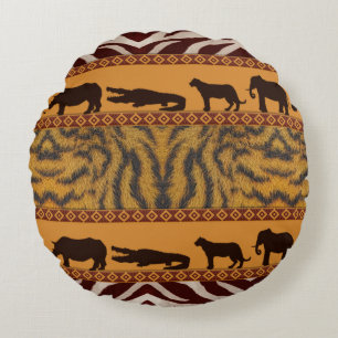 Coussins Ronds Motif animalier tribal moderne africain tigre