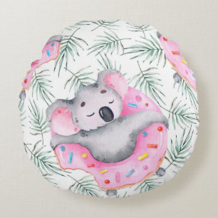 Coussins Ronds Motif aquarelle peint à la main avec koala tropica