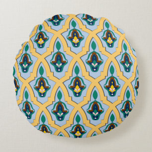 Coussins Ronds Motif arabe marocain en bleu et jaune