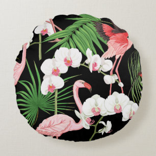 Coussins Ronds Motif, arrière - plan avec des plantes tropicaux,