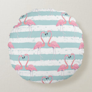 Coussins Ronds Motif Arrière - plan Exotique Flamant rose rayé