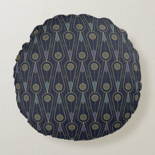 Coussins Ronds Motif Art Déco avec des formes géométriques en or
