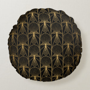 Coussins Ronds Motif Art déco. Simples grappes noir et or