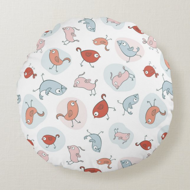 Coussins Ronds motif avec des oiseaux de bande dessinée (Devant)