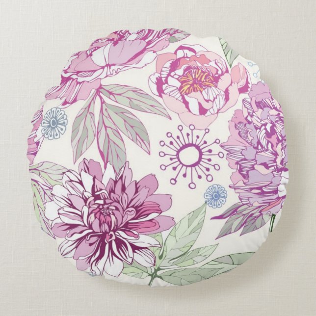 Coussins Ronds Motif avec les fleurs roses (Devant)