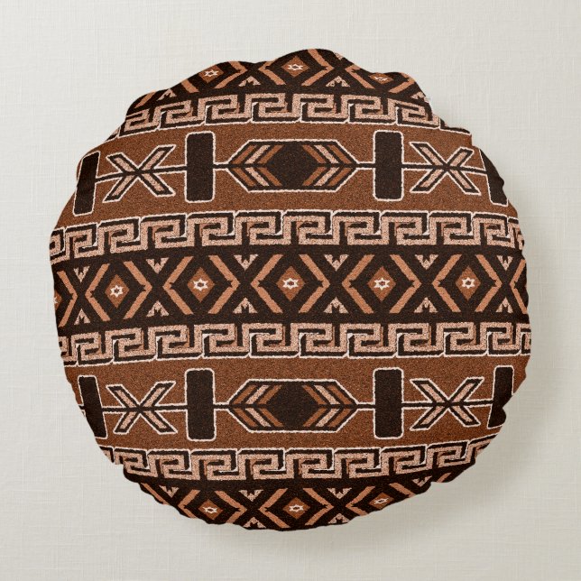 Coussins Ronds Motif Aztèque Brown Et Noir Design Sud-Ouest (Dos)