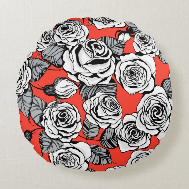 Coussins Ronds Motif blanc roses (Devant)