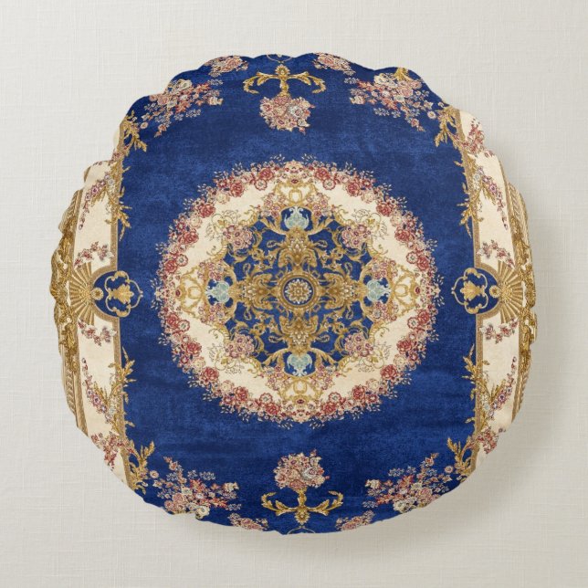 Coussins Ronds motif bleu et doré (Devant)