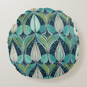 Coussins Ronds Motif bleu vert gouttes atomiques milieu de siècle