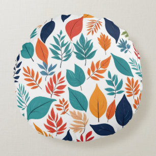 Coussins Ronds Motif botanique avec feuilles tropicaux sur blanc