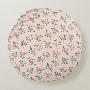 Coussins Ronds Motif botanique floral sarcelle rose