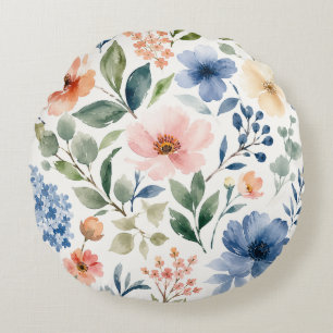 Coussins Ronds Motif botanique moderne de fleurs sauvages à l'aqu