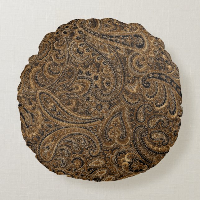 Coussins Ronds Motif Brown, beige et noir Floral Paisley (Devant)