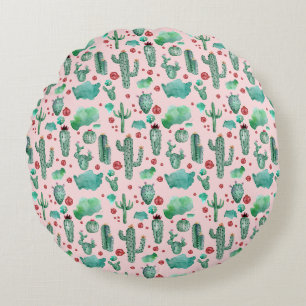 Coussins Ronds motif cactus et ladybug - arrière - plan rose clai