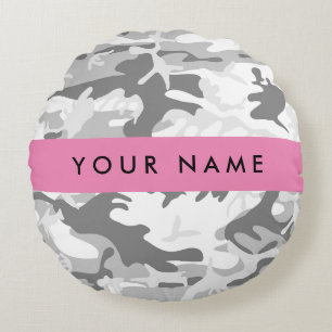 Coussins Ronds Motif camouflage gris neige d'hiver Personnalisez