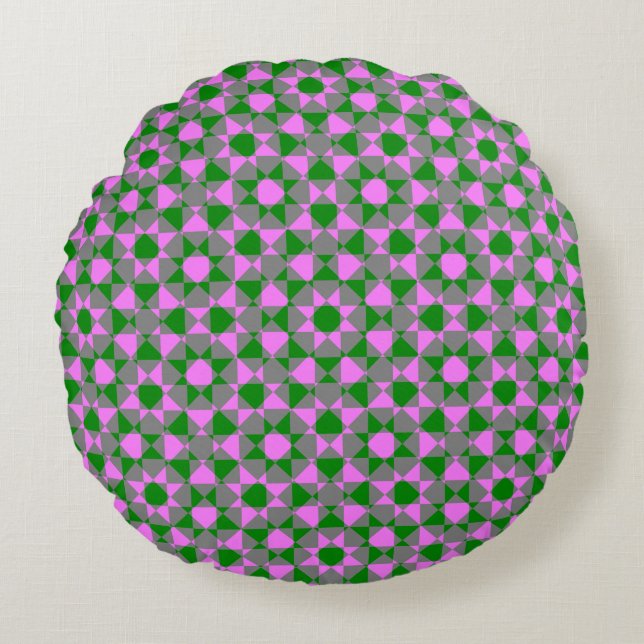 Coussins Ronds Motif carré à carreaux abstrait rose vert (Devant)