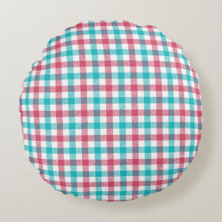 Coussins Ronds Motif carreaux à carreaux turquoise rose prépa