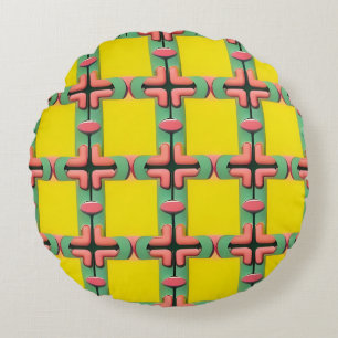 Coussins Ronds Motif carreaux géométriques bleu jaune rose