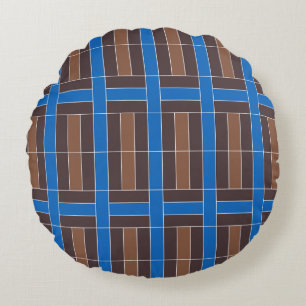 Coussins Ronds Motif carreaux géométriques bleus et marron modern