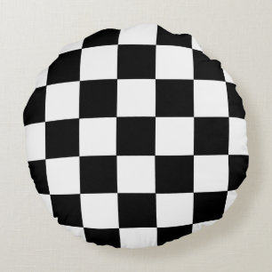 Coussins Ronds Motif Checkered noir et blanc de damier