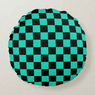Coussins Ronds Motif chèque À damiers noir vert