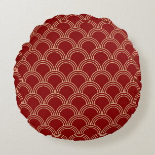 Coussins Ronds Motif chinois traditionnel rouge et or