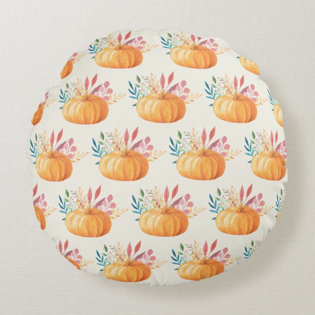 Coussins Ronds Motif Citrouille d'aquarelle orange (Devant)