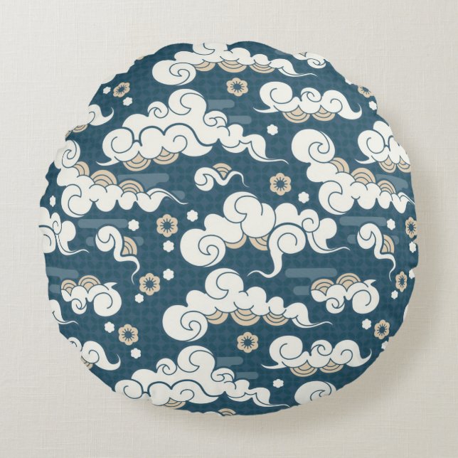 Coussins Ronds Motif cloud de style oriental (Devant)