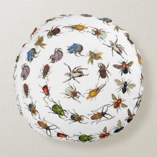 Coussins Ronds Motif coloré de bugs et de coléoptères Vintages