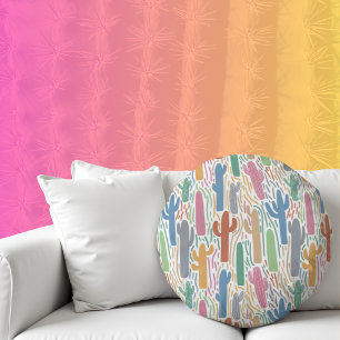 Coussins Ronds Motif Coloré Illustré de Cactus Saguaro