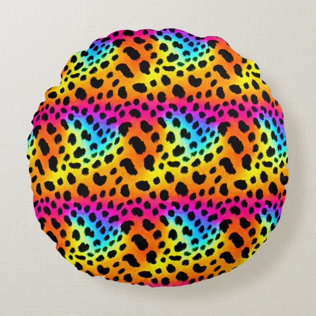 Coussins Ronds Motif coloré Rainbow Cheetah sans couture (Devant)
