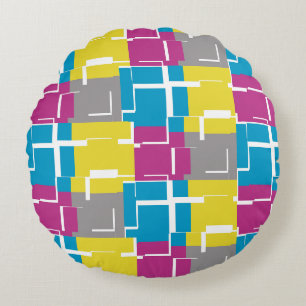 Coussins Ronds Motif cool violet bleu jaune gris