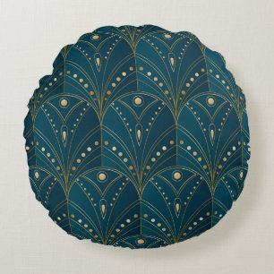 Coussins Ronds Motif damassé floral sarcelle foncé