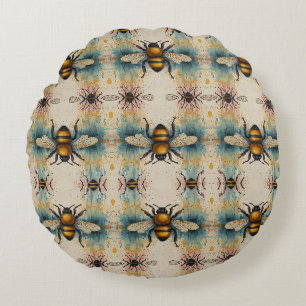 Coussins Ronds Motif d'aquarelle d'abeille dynamique